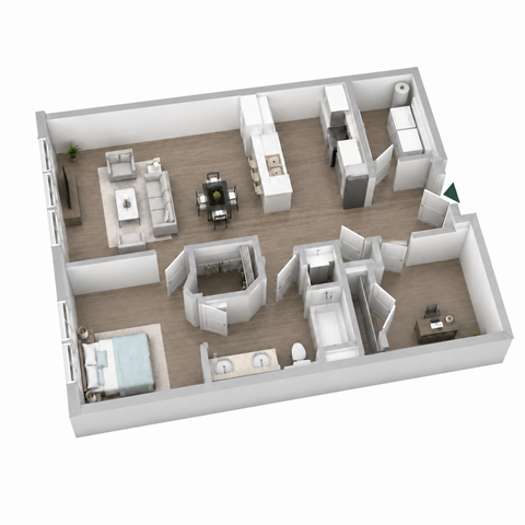 Floor plan for 1 bed, 1 bath, 930 sqft